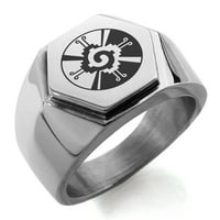 Неръждаема стомана мая хунаб ку рун гравиран шестоъгълник Crest Flat Top Biker Style Polished Ring