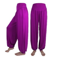 Плюс размер широк крак йога панталони за жени свободни удобни пламъци с джобове с високи панталони от талия панталони твърди цветни панталони за фенер
