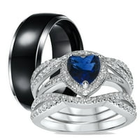 Неговият и нейният трио стерлинги сребро черен титаниев сватбена лента годежен пръстен 8 5