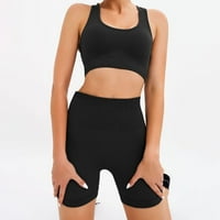 Комплект тренировка безшевен супер мек найлонов сутиен фитнес къси панталони спортни костюми йога тоалети за жени