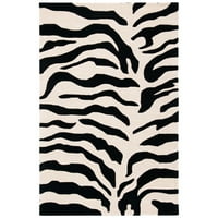 Soho Frazier Zebra Striped Wool Area Rug, бежово черно, 6 '6' кръг