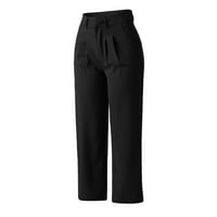 Xinqinghao плюс размери товарни панталони за жени дами модни ежедневни твърди цветове с висок талия с тънки ежедневни панталони еластични еластични блейзерни панталони товари за жени за жени черни s
