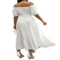 Жените Бохо обикновен бял разстояние от рамото линия лакът дължина плюс размер рокли