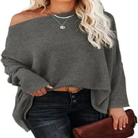 Жени ежедневни разхлабени от рамо дълъг валев вафли плетат по -големи пуловери пуловери