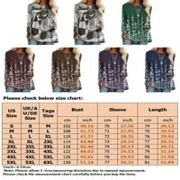 Grianlook Ladies Tee Floral Print Тениска с дълъг ръкав ежедневен тениска екипаж на шията жените плътни цветни блок свободен висок нисък подгъв 3xl