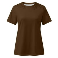 Риза за клирънс за жени дами солиден къс ръкав кръгла врата пуловер дантелени върхове ризи блуза кафяво
