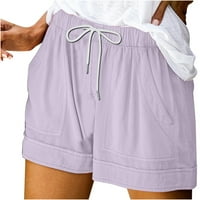 Дамски къси панталони разхлабени теглене средни къси шорти Летни ежедневни твърди шорти панталони с джобове Светло сиво САЩ: 6