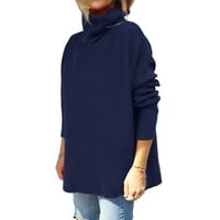 SHPWFBE Пуловер есенни тоалети Дамска ръкав свободният дълъг от рамото пуловер пуловер Небрежен женски блуза с дълъг ръкав върхове ВМС m