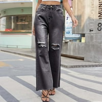 Jyeity Fall Clothing, бутон за джобове средна талия кльощави дънки панталони пижама панталони за жени черен размер 2xl