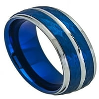 Мъже жени волфрамов карбид сватбена лента пръстен комфорт прилепна скосен ръб забит синьо тон волфрамов пръстен