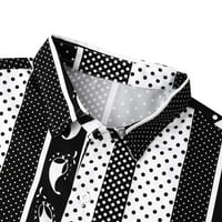 Мъжки модни зимни ризи огромни приспособени раирани принт с дълъг ръкав бутон надолу с яка тениски случайни леки домашни топ блуза черни s