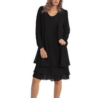 Рокли за жени кръгло деколте с дълъг ръкав солидни два рокли с дължина на коляното ежедневни рокли черни 4xl