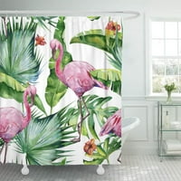Цветни акварели на тропически листа плътна джунгла и розов декор за баня за баня за баня душ завеса