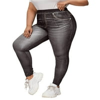 Луксозни дамски плюс размер гамаши изглеждат отпечатани Извънгабаритни дънкови панталони с висока талия фалшиви дънки тънък годни панталони спортни клинове стил-е 1ХЛ