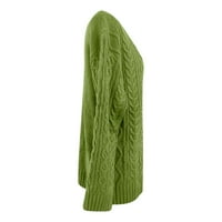 Yeasitch жени солидни плетени кабелни пуловер пуловер изтъкани назъбени яка плетени върхове дълъг пуловер за ръкав на фенер зелено m