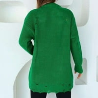 Женският пуловер с дълъг ръкав на екипажа на шията свободен цвят на разкъсани плетени пуловери Туника пуловер