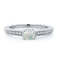 Gem Stone King Sterling Silver White Opal and White създаде сапфирен женски пръстен за пасианс с акцент камъни