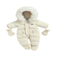Sunisery Infant Baby Boys Girls Winter Snowsuit Romper Hoodied Footie Outwear Toddler Jumpsuite Down Coat Puffer Jacket+ръкавици