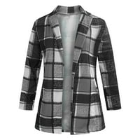 дамски палта и якета - Каре ежедневни дълъг ръкав хлабав ревер жилетка яке палто с джоб сив ШЛ