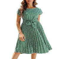 Авамо Дамски Суинг рокли дантела нагоре миди рокля Флорални печатни А-линия-рокля кафтан удобен клубно облекло зелено 2хл