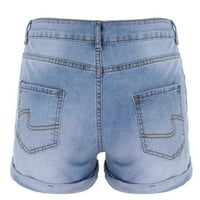 Лабаких дънки за жени дамски модни ретро стреч изтръгнат джоб дънкови шорти Жан шорти синьо