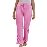 Женски панталони плюс размер Женски мода лято солидна ежедневна джоба еластична талия дълги панталони намалени розови 6