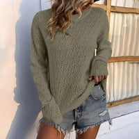 Жени ежедневни стилни дълги ръкави за плетене на твърд цветен пуловер