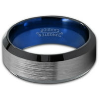 Manoukian волфрамов сватбена лента пръстен за мъже жени синьо черен скосен ръб четка полиран живот гаранция размер 14