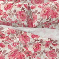 памучни чаршафи, комплект близнаци - акварелен цъфтеж розов на крем изключително голям романтичен женствен печат по поръчка по спално бельо с лъжица