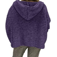 Wrcnote жени с дълъг ръкав прав хем пуловер обикновена работа v врата качулка пуловер твърд цвят качулка върхове