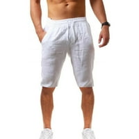 Мъжки летни небрежни и модни солидни памучни и ленени къси панталони