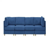 -Връсен диван, конвертируем диван с много човек комбиниран диван с ведом от плат, дебела тапицерия и меки възглавници за хвърляне, модерен четириместен диван двоен диван сингъл диван за хол, синьо