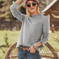 Зимни палта за жени пуловери за ежедневни ръкави с дълъг ръкав Crewneck Runt Knit Pullover Solid Color Color Sweater's Lowert Coat Grey + L
