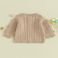 Arvbitana бебе бебе момиче плетене жилетка твърд цветен топка декор с дълъг ръкав бутон пуловер