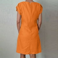 Летни рокли за жени ежедневни оранжеви Бельо Дамски ежедневни твърди рокли джоб с къс ръкав бутон Около врата хлабав мини рокля л
