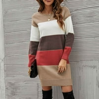 Вонкос за жени лек пуловер Нови пристигания- Екипаж с дълъг ръкав Плетене на цветни блок Пуловер Топс