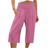 Женски панталони за йога капри разхлабени меки памучни бельо тренировка суитчъри Причинени панталони с джобове с джобове