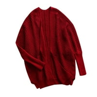 Пуловери за жени жилетка отворен фронт плюс размер мода ежедневни дълги ръкави твърд топъл пуловер Дами върхове палто червено s