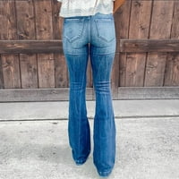 Fesfesfes дънки за жени джобни солидни дънки деним панталони женски дупки отдолу ежедневни панталони