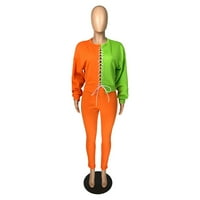Жени плътни цветни комплекти цип качулка износване на салон, костюм спортни комплекти върхове+панталони tietoc