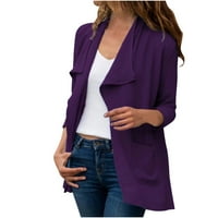 Hinvhai жена плюс размер яке клирънс жени солиден цвят джоб с дълъг ръкав в средна дължина кардиган върхове блуза палто лилаво 4