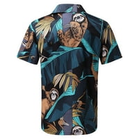 Мъжки пролет през лятото на Хавай отпечатани якички за завъртане на небрежни разхлабени ризи с къс ръкав блуза кафява l