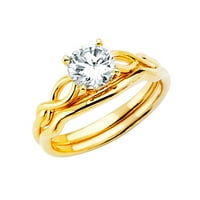 Jewels 14K жълто злато кубик циркония CZ сватбена лента и годеж Булчински пръстен Две комплект размер 9.5