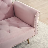 Разтегателен диван, сгъваем диван с заострени златни крака, 69.7 в, малък разтегателен диван за хол, розов