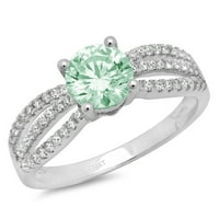 1.27ct блестящ кръгъл крой VVS истински конфликт безплатно зелено симулиран диамант щампован солиден 14K дизайнер на бяло злато булчински годишнина сватбен пасианс с акценти с размер на пръстена 4.75