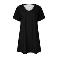 Дамски летни рокли Дамски ежедневни обло деколте с къс ръкав рокля райе панелна рокля за жени черен ХХХЛ
