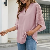 Huachen дамски плюс размер дълъг ръкав туника върхове ежедневни печатни ризи M-4x, розово m