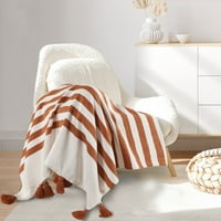 O Bay Adobe Orange White Striped Hand-тъкано одеяло за хвърляне на памук, 50 60