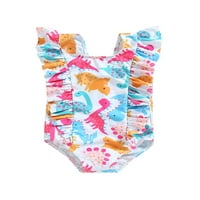 Lamuusaa Baby Girls Bikini Jumpsuit Bumbley, един разрошен динозавър печат спагети каишка прашка бански костюм за лято