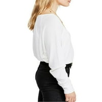 Безплатният дамски бял пуловер с дълъг ръкав v врат m